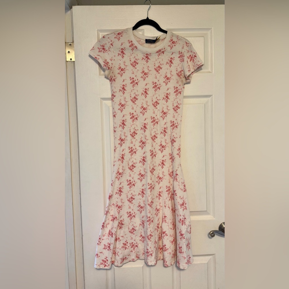 Ralph Lauren Polo Women’s White Floral Midi Dress with Pink Print